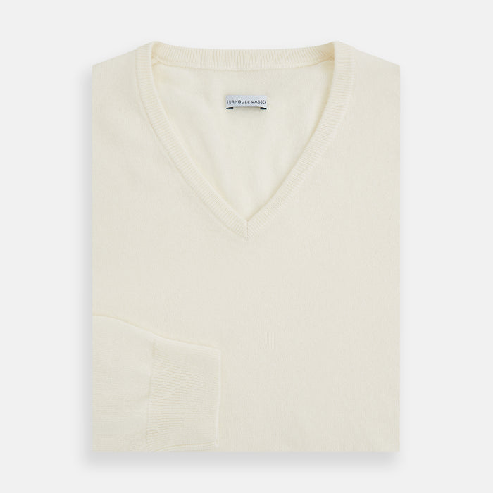 Ivory Cashmere V-neck Jumper Image 3