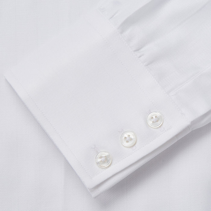 White Herringbone Tailored Fit Shirt With Kent Collar Image 3