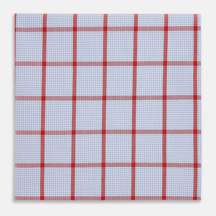 Hand Rolled Red Windowpane Check  Handkerchief