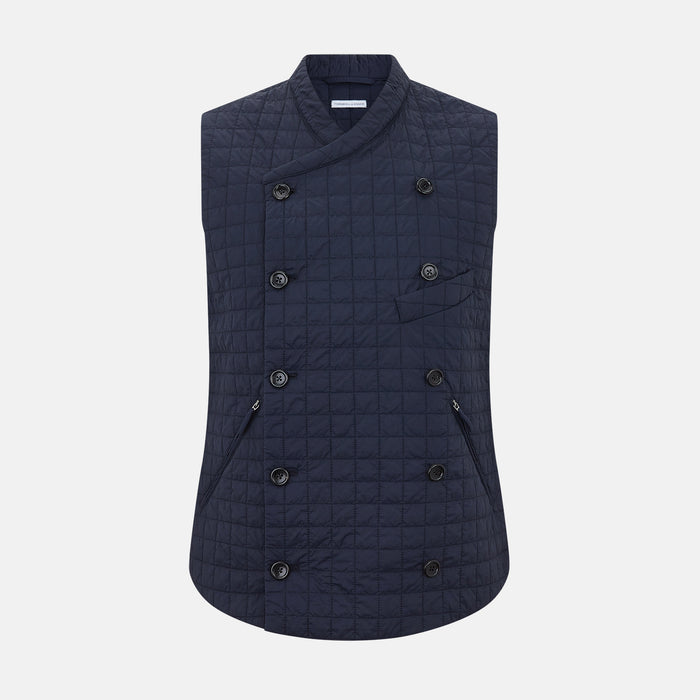Navy Double-Breasted Quilted Gilet