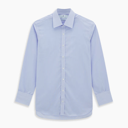 Blue and White Fine Bengal Stripe Sea Island Quality Cotton Shirt with T&amp;A Collar and 3-Button Cuffs Image 5