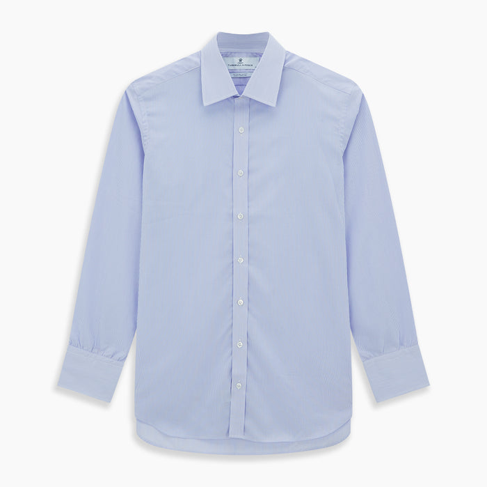 Blue and White Fine Bengal Stripe Sea Island Quality Cotton Shirt with T&amp;A Collar and 3-Button Cuffs Image 5