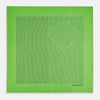 View 3 of product The Fern Green Stripe Silk Pocket Square by Turnbull & Asser features thin black vertical stripes, celebrates British heritage, and is inscribed “TURNBULL & ASSER HAND PRINTED IN ENGLAND” in one corner; one corner is folded inward.