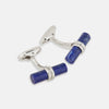 View 1 of product Turnbull & Asser’s Lapis Lazuli Handlebar Cufflinks feature sterling silver with cylindrical lapis lazuli bars, shown on a white background.