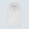 View 2 of product A round frame with a light gray border surrounds the White Two-Fold 200 Cotton Fabric by Turnbull & Asser, featuring a plain white surface with subtle texture and soft shading variations.