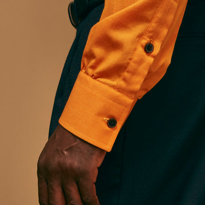 Orange Weekend Fit Cotton & Wool Shirt with Derby Collar and 1 Button Cuffs Image 5