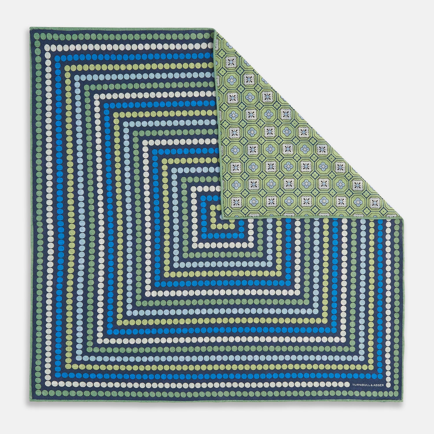 Image 11 of product Oxford Blue Dots and Floral Tile Double-Sided Silk Pocket Square