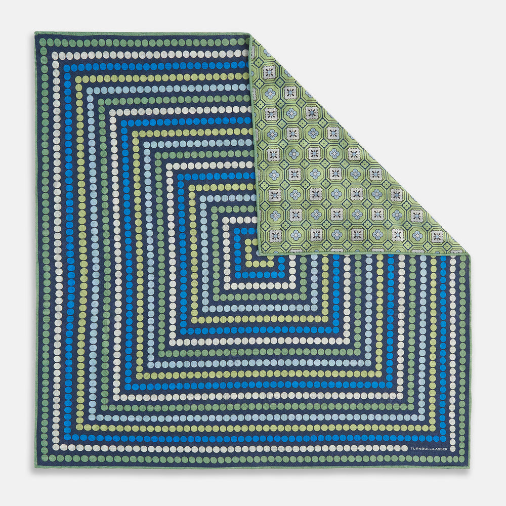 Oxford Blue Dots and Floral Tile Double-Sided Silk Pocket Square