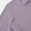 View 6 of product The Turnbull & Asser Antique Pink Ticking Stripe Westminster Shirt is a collared, long-sleeve button-up with thin vertical pink stripes on white, highlighting British craftsmanship. It’s shown neatly laid flat and fully buttoned.