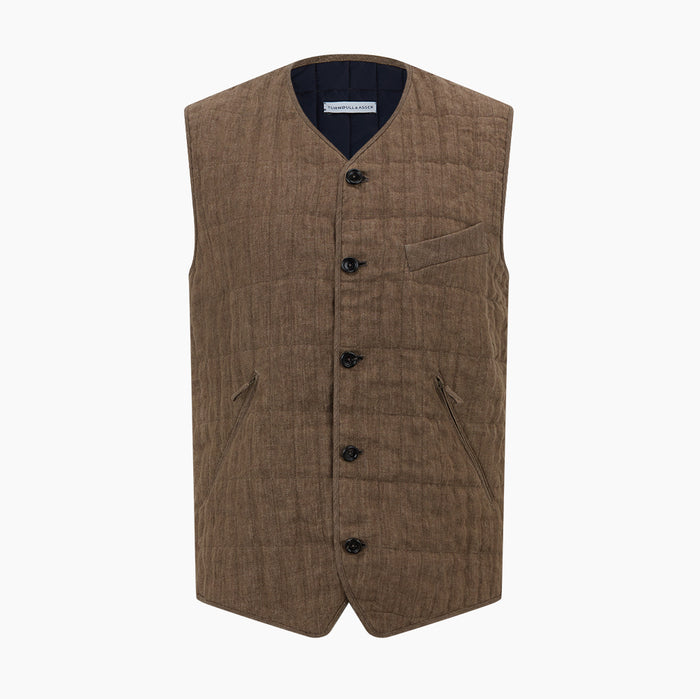 Pine Cone Quilted Linen Herringbone Waistcoat Image 5