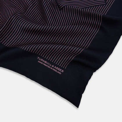 Navy and Pink Stripe Silk Pocket Square