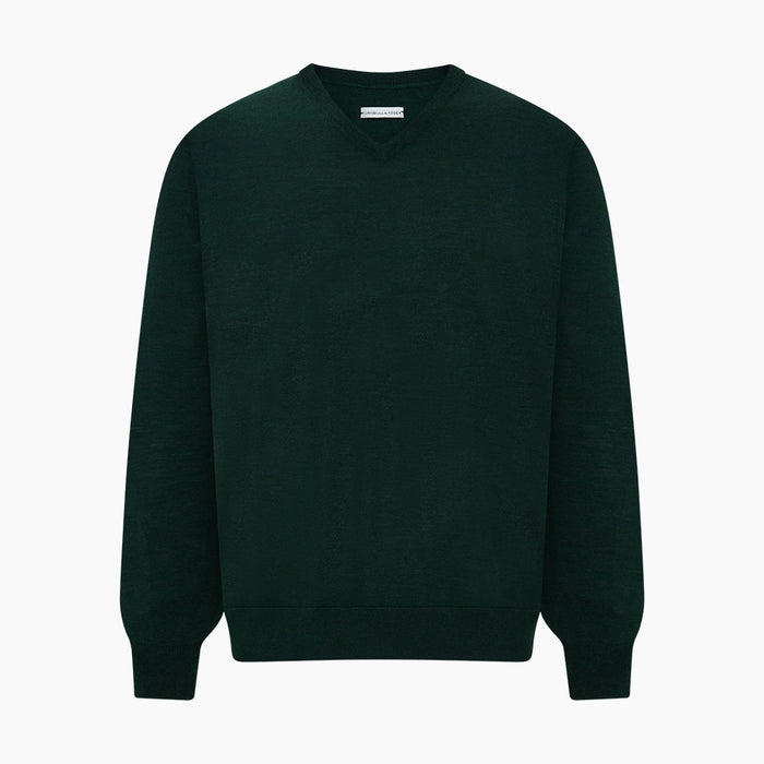 Forest Green Fine Merino V-Neck Jumper Image 4