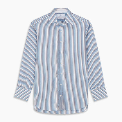 Blue and White Stripe Cotton Regular Fit Mayfair Shirt Image 5