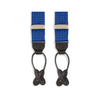 View 3 of product Turnbull & Asser Royal Blue Small Spot Adjustable Silk Braces, detailed with black leather ends and silver clips, are perfect for refined style. Shown laid flat on a plain white background.