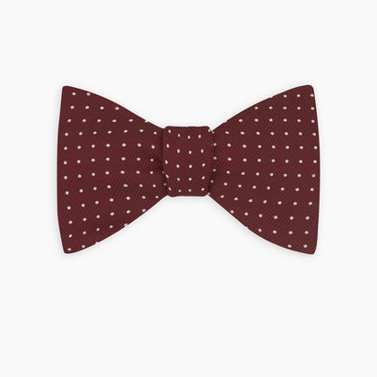Burgundy and White Small Spot Printed Silk Bow Tie Image 4