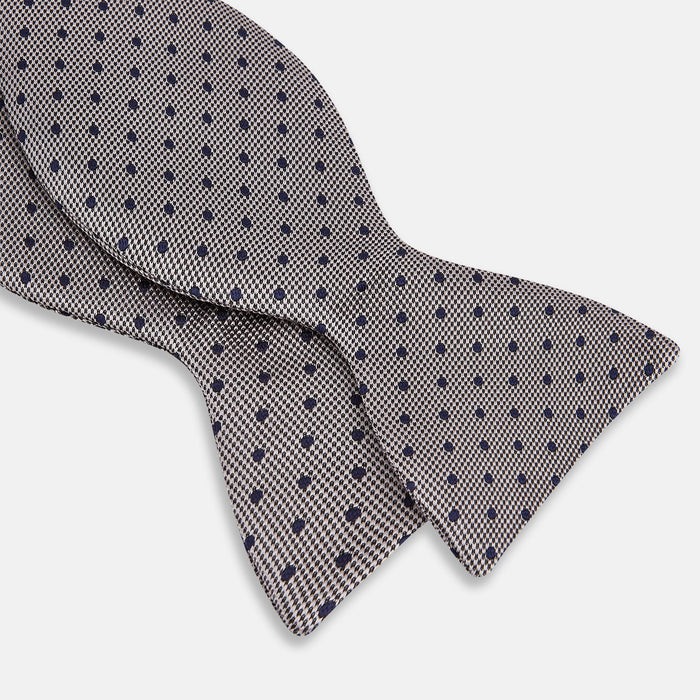 Navy and Silver Micro Dot Silk Bow Tie Image 1