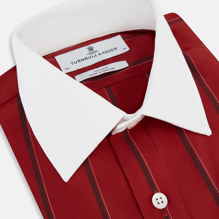 Dark Red Track Stripe Shirt with Contrast T&A Collar and Cuffs Image 1