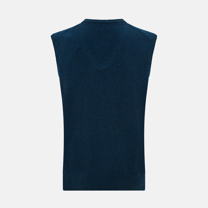 Dark Green Melange Cashmere V-Neck Vest Image 2