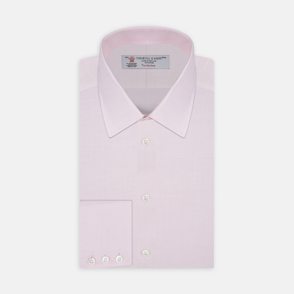 Pink Herringbone Superfine Cotton Shirt with T&A Collar and 3-Button Cuffs