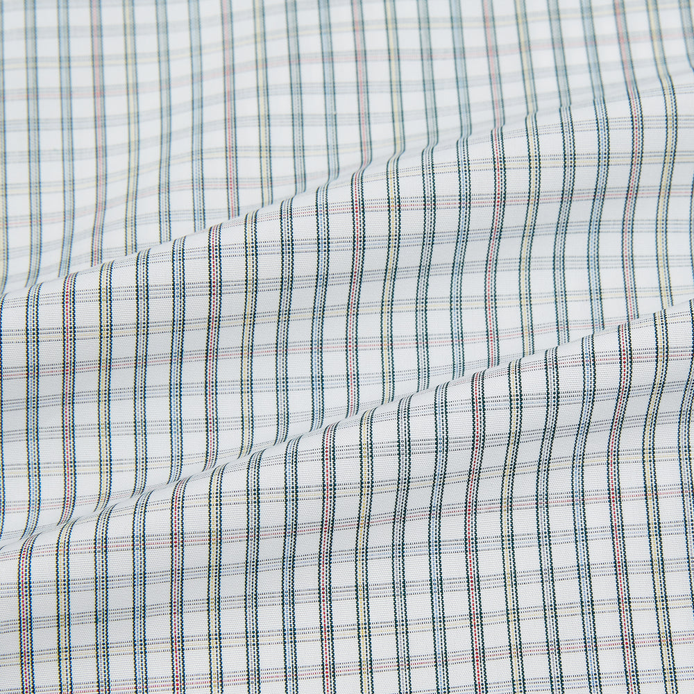 The Turnbull & Asser Forest Green with Multi-Hued Graph Check Mayfair Shirt is a long-sleeve button-up with a classic collar and buttoned cuffs, featuring fine British craftsmanship, shown flat on a white background.
