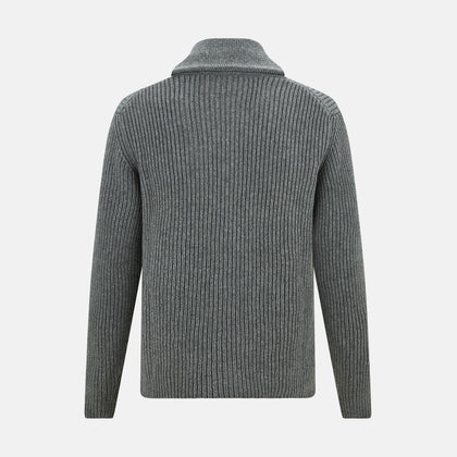 Grey Melange Cashmere Shawl Collar Cardigan Image 2