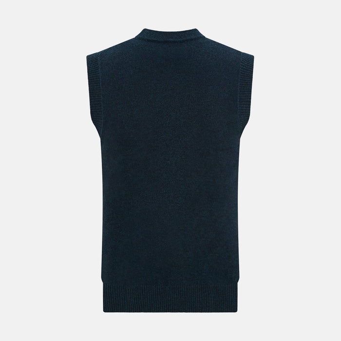Dark Green Melange Cashmere Sleeveless Cardigan Image 2