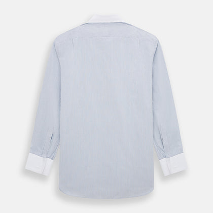 Navy and Blue Ticking Stripe Shirt with Contrast Collar and Double Cuffs Image 2