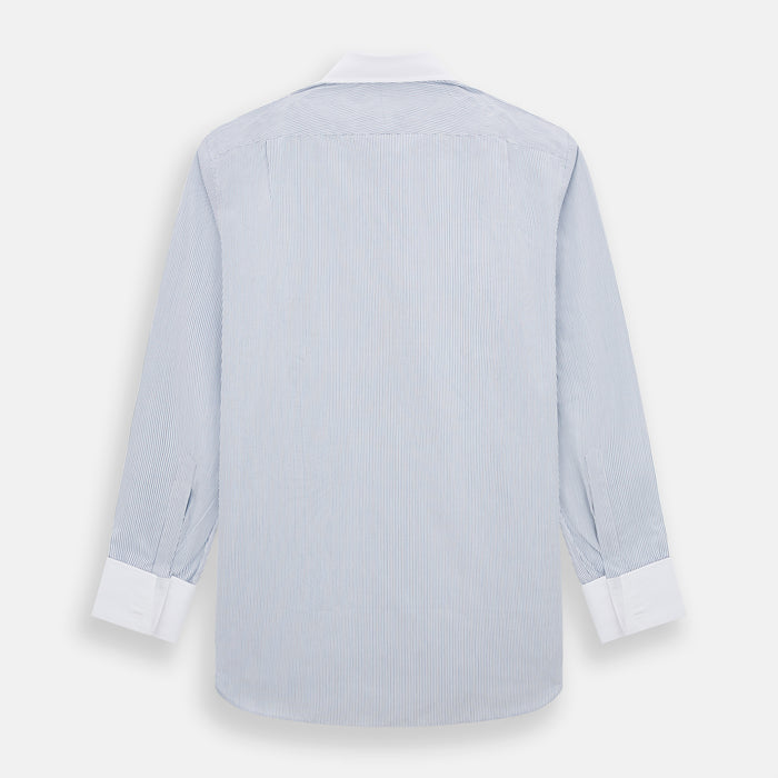 Navy and Blue Ticking Stripe Shirt with Contrast Collar and Double Cuffs Image 2