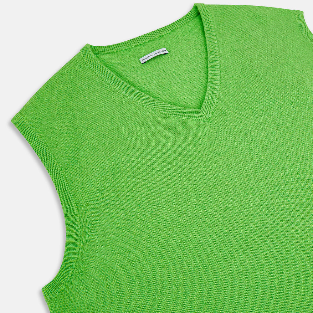 Bright Green V-neck Cashmere Vest