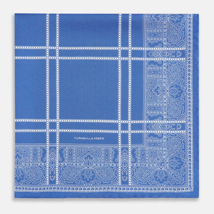Avio Blue Paisley Bandana Patterned Silk Pocket Square Image 7