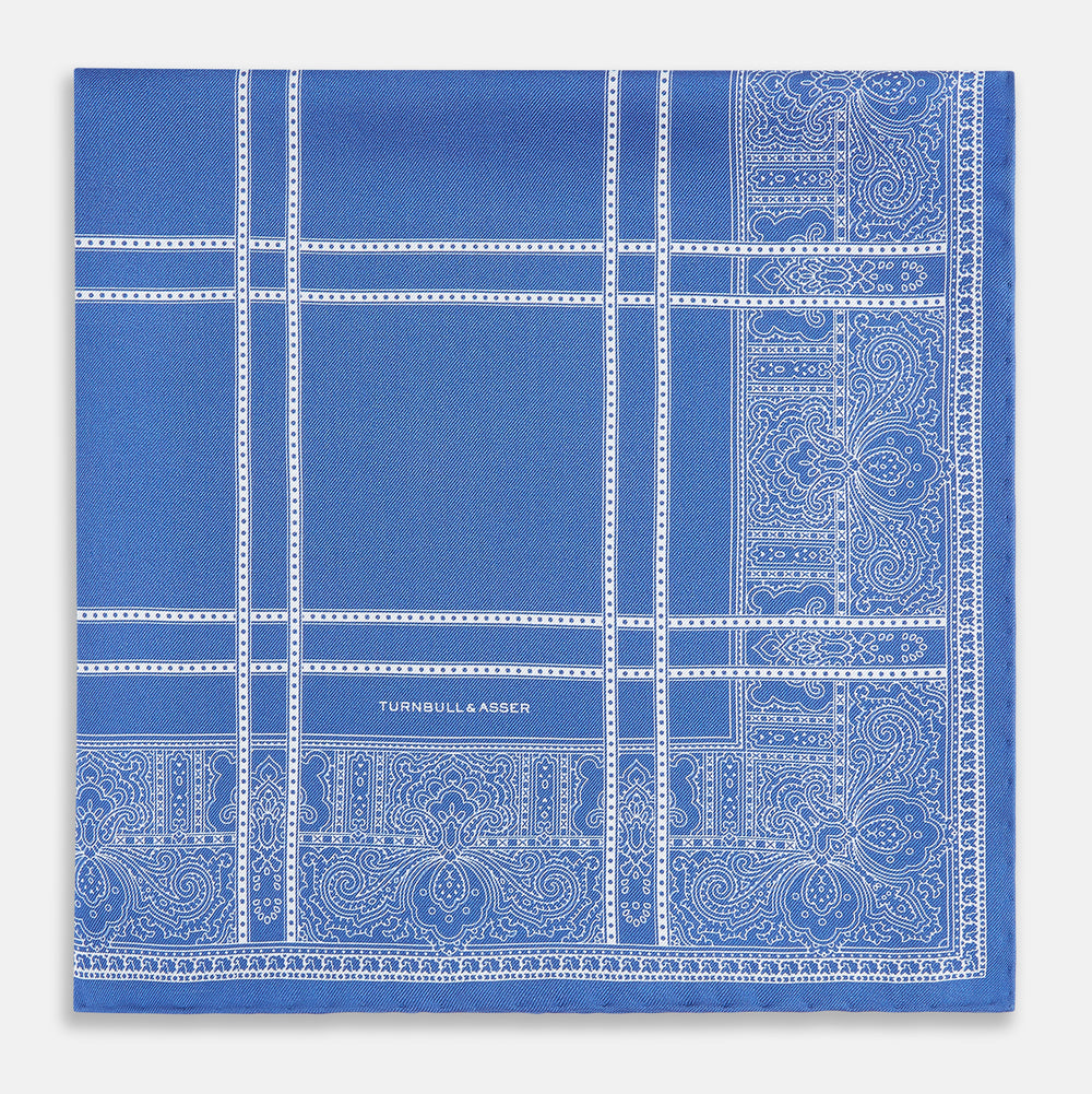 Avio Blue Paisley Bandana Patterned Silk Pocket Square