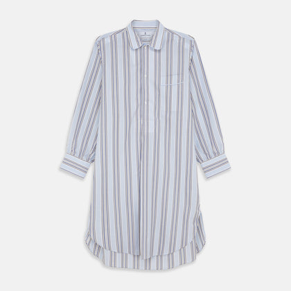 Pale Blue and Yellow Multi Stripe Cotton Sussex Nightshirt