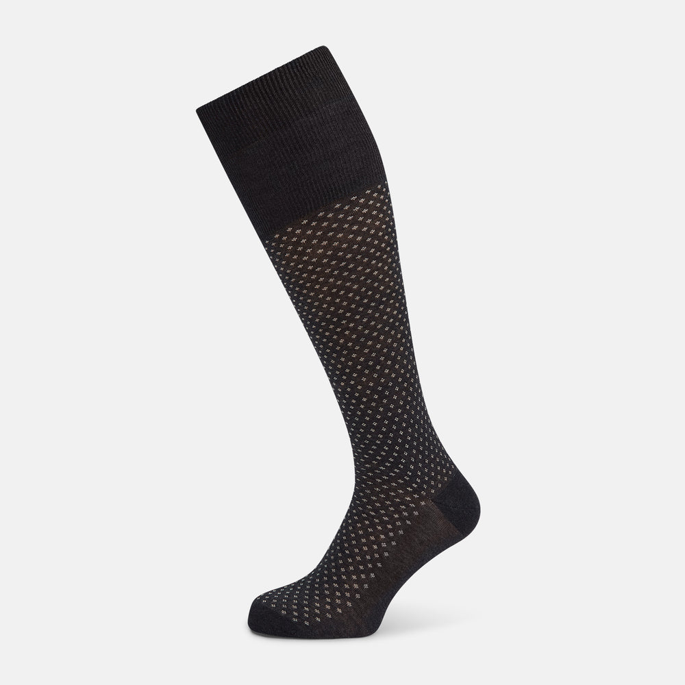 A single Grey Motif Long Sock by Turnbull & Asser, featuring a subtle pattern, is displayed on a plain white background.