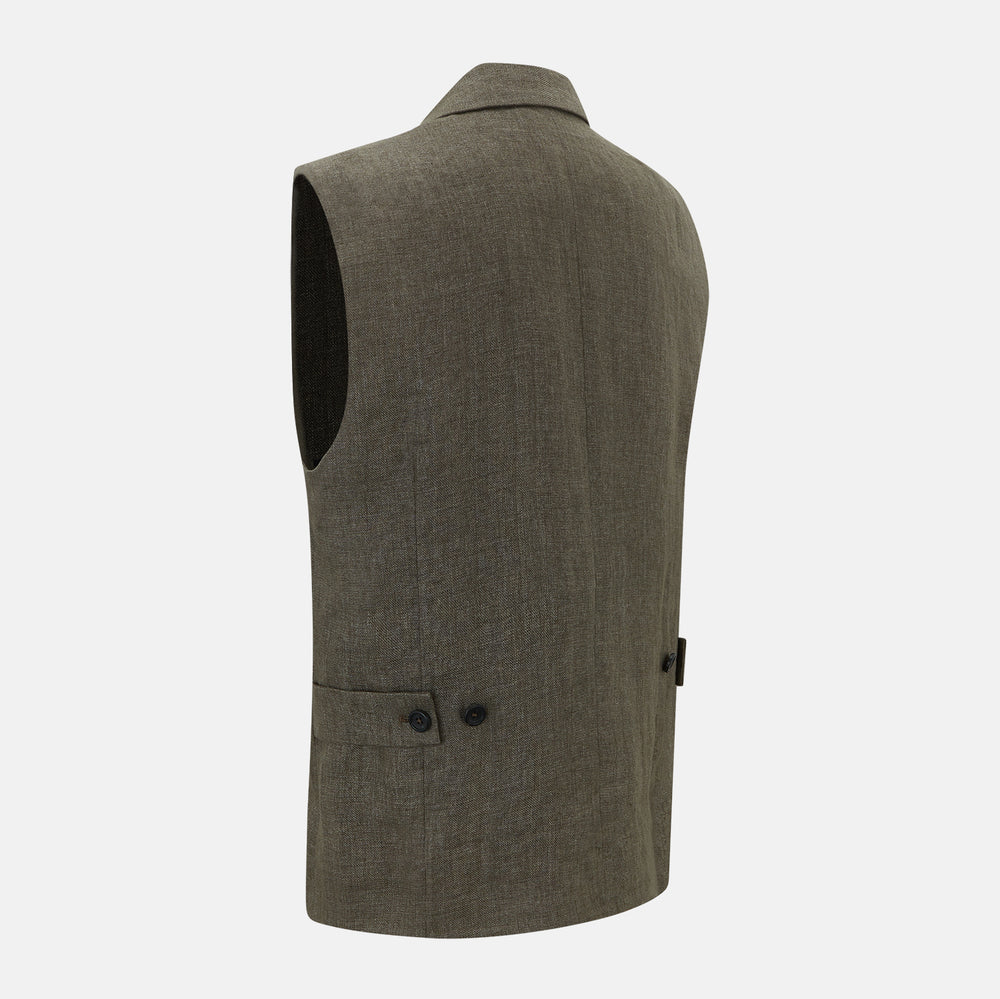 Olive Collared Linen Waistcoat