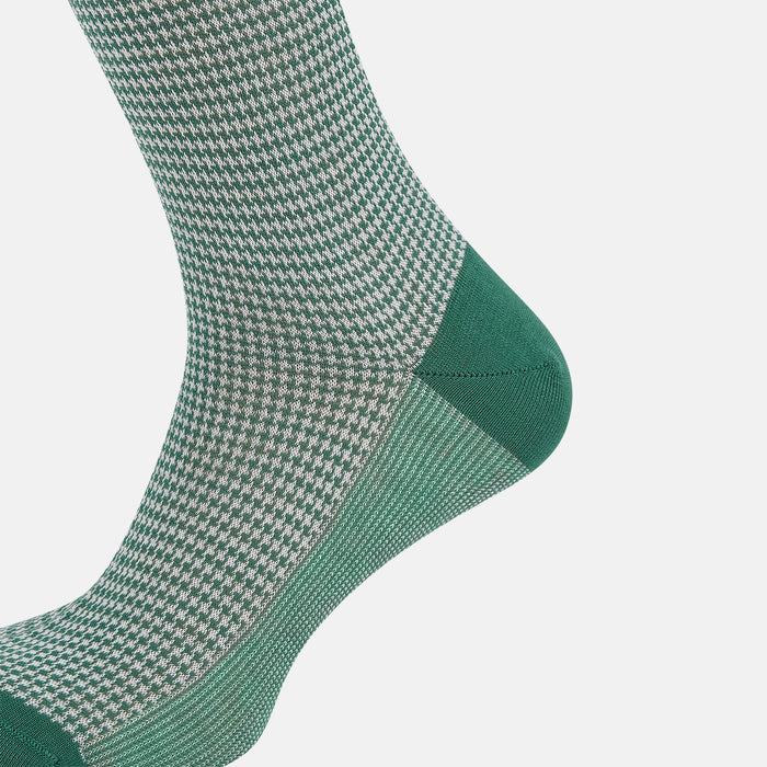 Ivory/green Houndstooth Long Socks Image 3