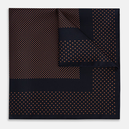 Navy and Blush Dot Silk Pocket Square