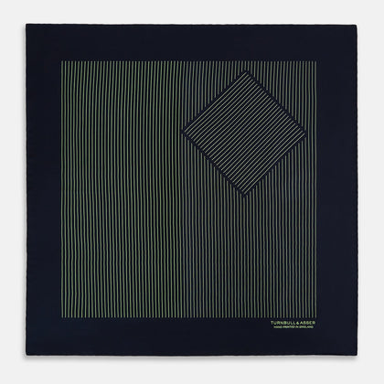 Navy and Melon Green Stripe Silk Pocket Square Image 2