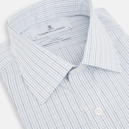 Pale Blue and Navy Grid Check Mayfair Shirt