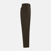View 12 of product A pair of straight-leg Moss Green Winston Trousers by Turnbull & Asser in high-twist cotton with belt loops, button closure, and side pockets, displayed on a plain white background.