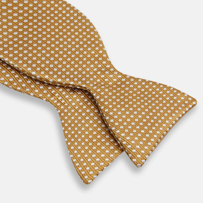 Camel and White Diamond Silk Bow Tie Image 2