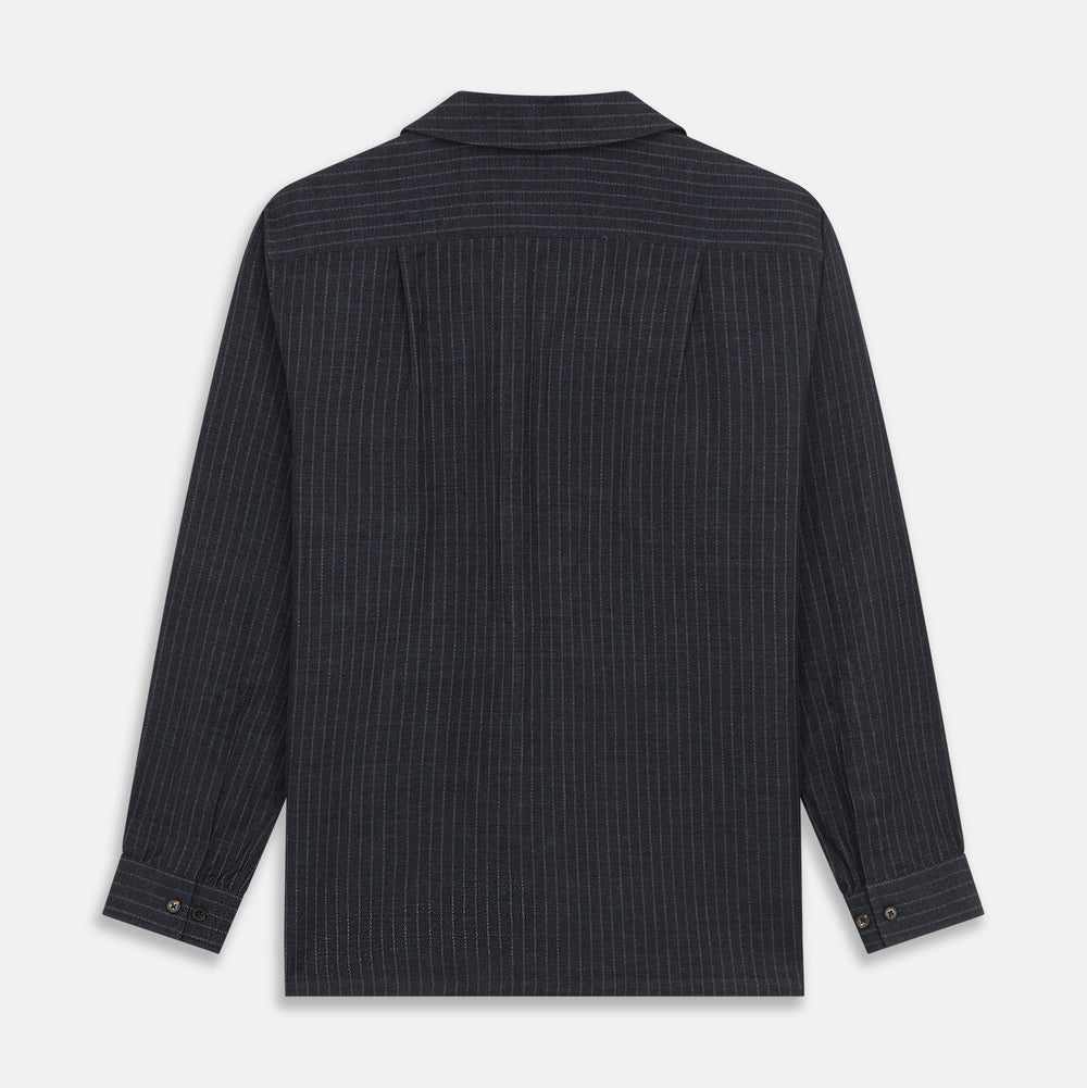 Navy Tailored Pinstriped Shirt Jacket
