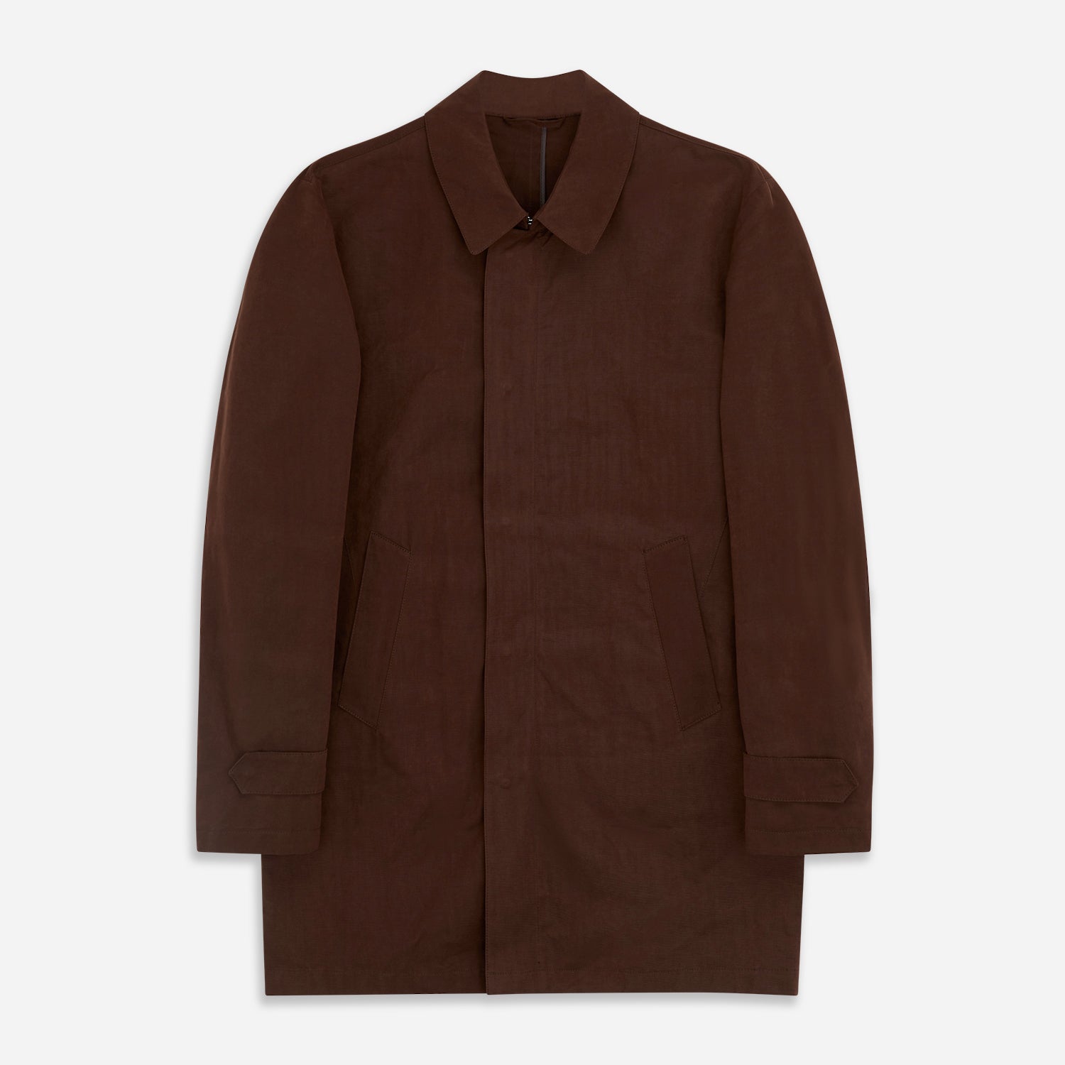 View 1 of product The Burgundy Grayson Car Coat by Turnbull & Asser, made from a rain-resistant cotton blend with a collar, hidden front buttons, and slanted pockets, is displayed flat on a white background in a minimalist style.