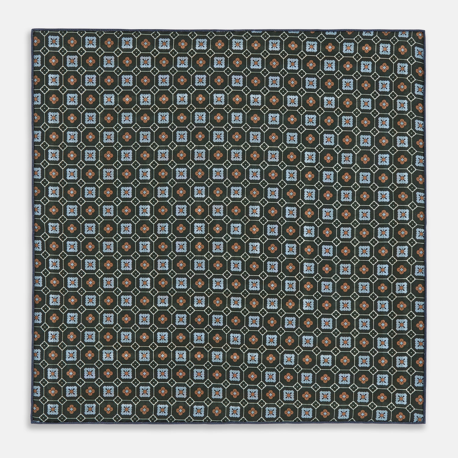 Image 10 of product Forest Green Dots and Floral Tile Double-Sided Silk Pocket Square