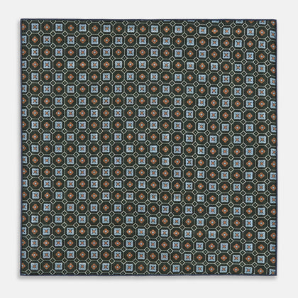 Forest Green Dots and Floral Tile Double-Sided Silk Pocket Square Image 9