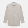 View 1 of product The Coffee Micro Shadow Check Mayfair Shirt by Turnbull & Asser is a long-sleeved, button-up shirt made from fine Italian cotton with a small brown and white check pattern, classic collar, and buttoned cuffs—an essential for any man’s wardrobe.