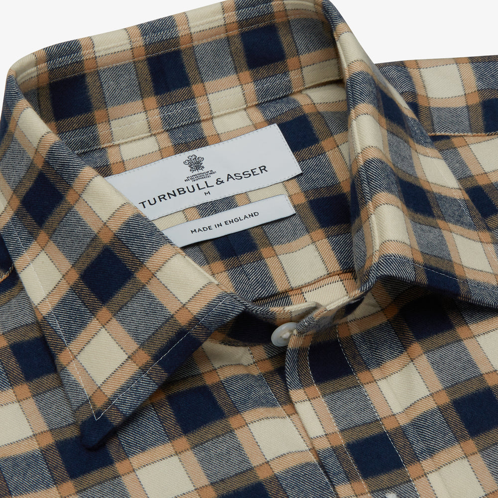 Blue Multi Check Weekend Fit Shirt with Derby Collar and 1-Button Cuffs