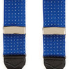 View 5 of product Turnbull & Asser Royal Blue Small Spot Adjustable Silk Braces, detailed with black leather ends and silver clips, are perfect for refined style. Shown laid flat on a plain white background.