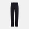 View 1 of product A pair of tailored, straight-leg Navy Linen Blend Henry Trousers by Turnbull & Asser with button and zip closure, displayed against a plain white background.