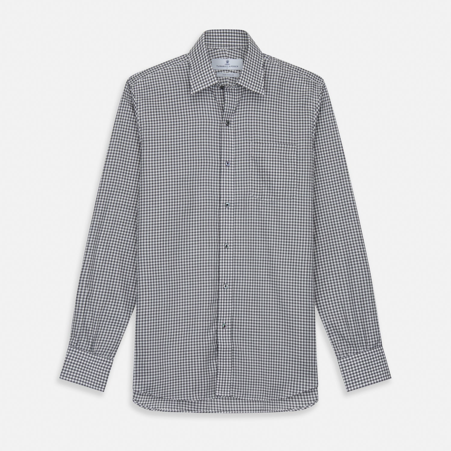 Grey Check Weekend Fit Flannel Shirt with Derby Collar and 1-Button Cuffs