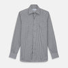 Grey Check Weekend Fit Flannel Shirt with Derby Collar and 1-Button Cuffs